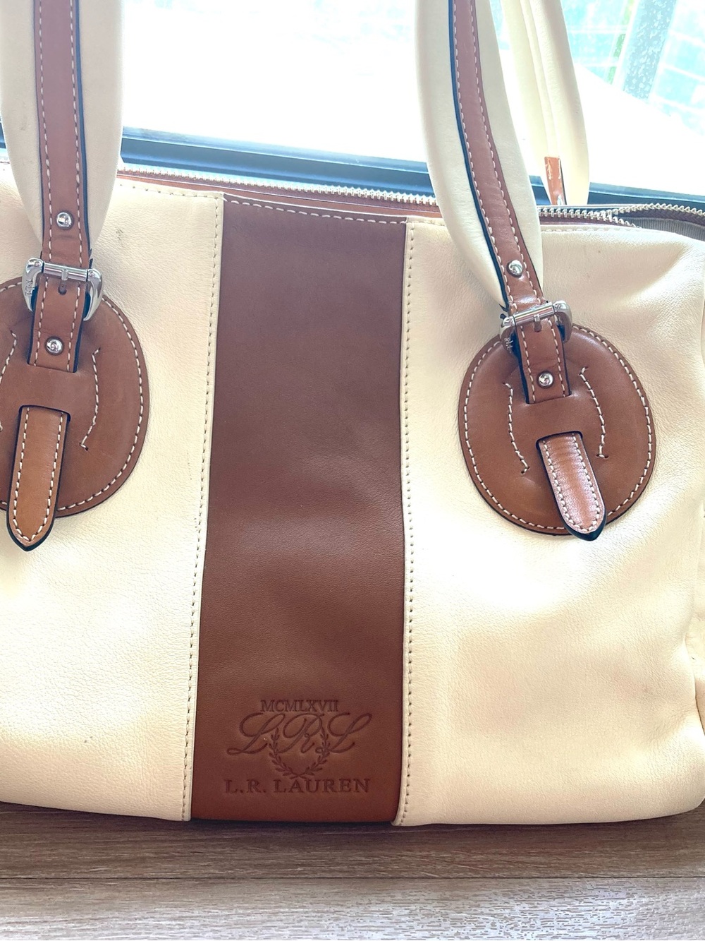 Ralph Lauren Two-Tone Brown and Cream Leather Tote